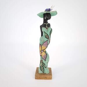 Vintage Hand Carved Wooden Lady Figurine Shapely Woman Statue Wood Figure - GUC